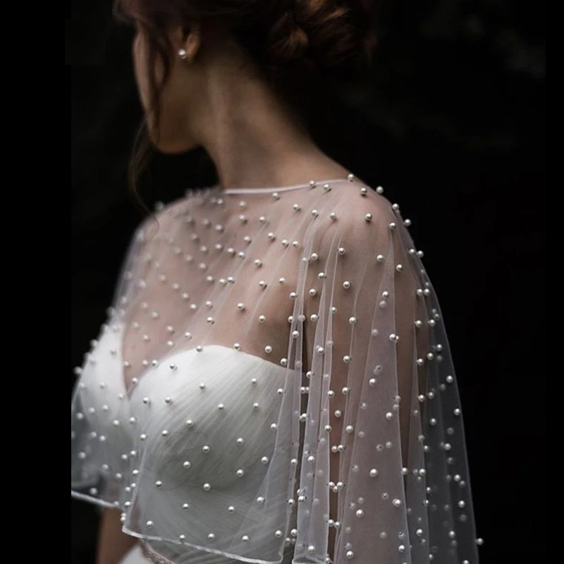 2024 MYYBLE svatební příslušenství bolerko svatební plášť perly svatební pelerína krátký přední dlouhé záda ženy balit pelerína soumrak balit přehoz