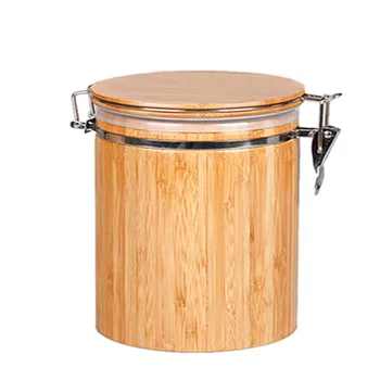 

Cans Container Spice Bamboo Grains Tea Sealed Kitchen Storage Jar Tank Nuts Round Lid Food