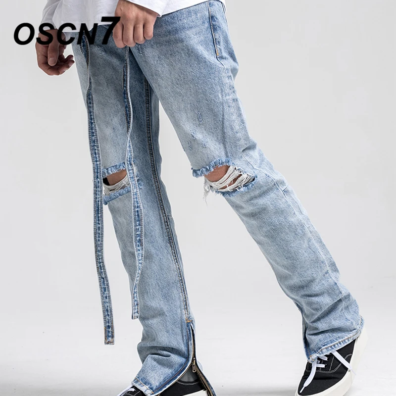 OSCN7 уличная хип-хоп рваные джинсы, мужские брюки бренд High Street Новая Мода Тренд High Street деним мужские s брюки 2903