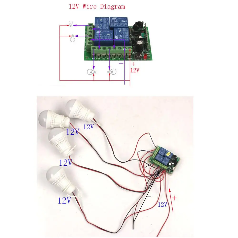 

315MHz/433Mhz Universal Wireless Remote Control Switch DC12V/24V 4CH Relay Module Receiver Module with 4 Channel RF