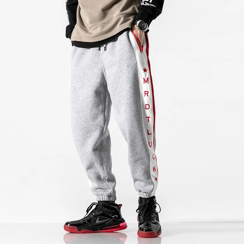 

City Where the Product Winter New Style Two-color All-Star Side Edge Embroidered plus Velvet Casual Athletic Pants Capri Ankle B