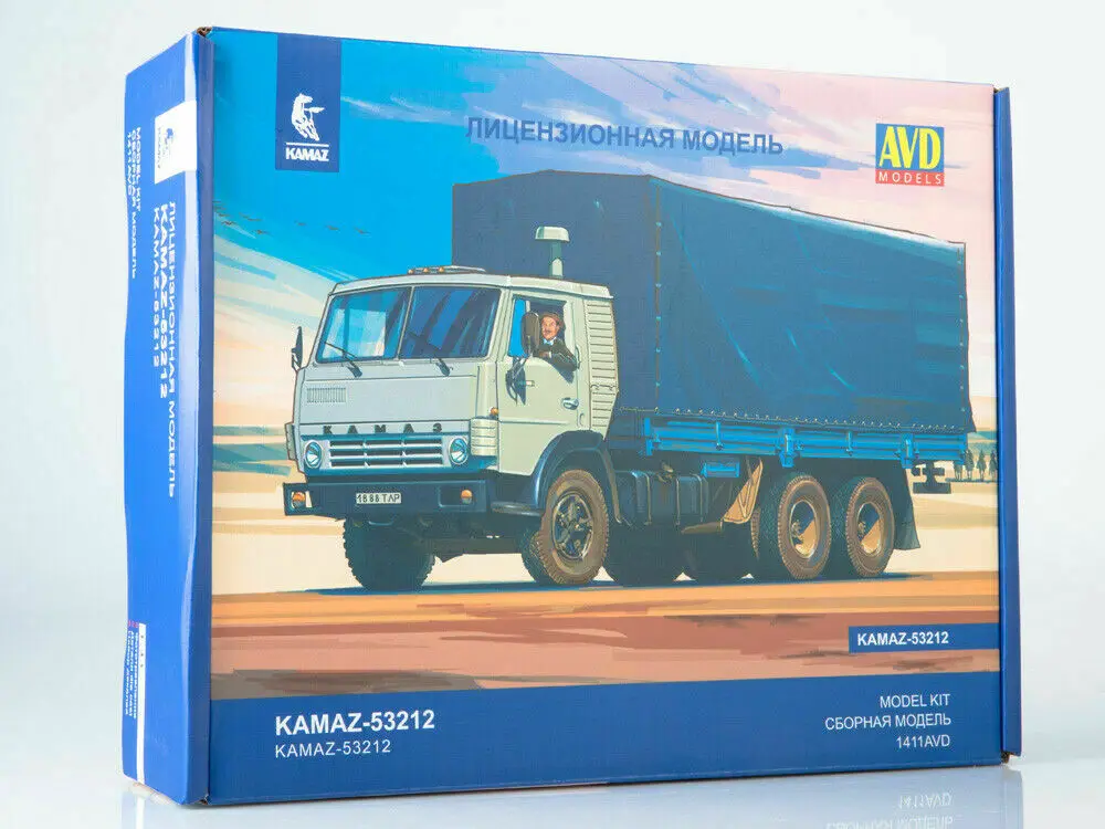 NEW AVD Models 1:43 Scale KAMAZ 53212 CONTAINER TRUCK USSR Unassemblied Diecast Model Kit 1411AVD For Collection new 1 43 kamaz 53212 container truck with trailer gkb 8350 unassembled diecast model kit 7064avd by avd models for collection