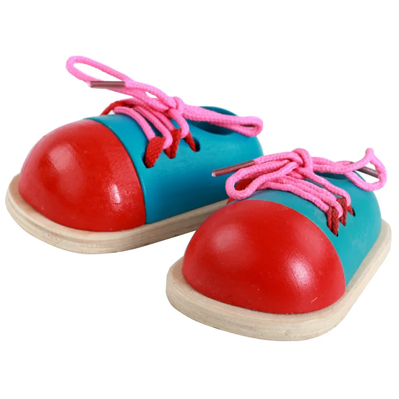 1 Pcs Kids Montessori Learning Educational Toys Children Wooden Toys Toddler Lacing Shoes Early Montessori Teaching Aids