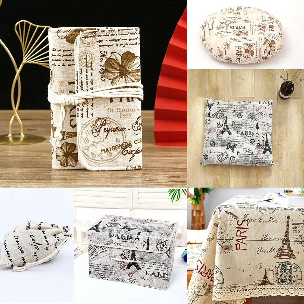 70x45CM Eiffel Tower Seal Pattern Fabric Cotton Linen For DIY Tablecloth Curtain Cushion Furniture Cover Quilting Decor Material