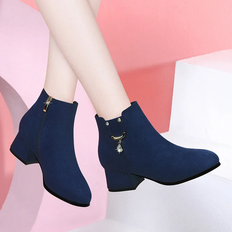 

Dunhu Chunky-Heel Short Boots Women's Semi-high Heeled 2019 Autumn And Winter New Style Women's Martin Boots Ankle Boots plus Ve