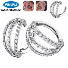 

G23 Titanium Piercing Earring Clicker Hinged Segment Hoop 3Fans Zircon Stone Ear Clips Cartilage Helix Body Perforated Jewelry