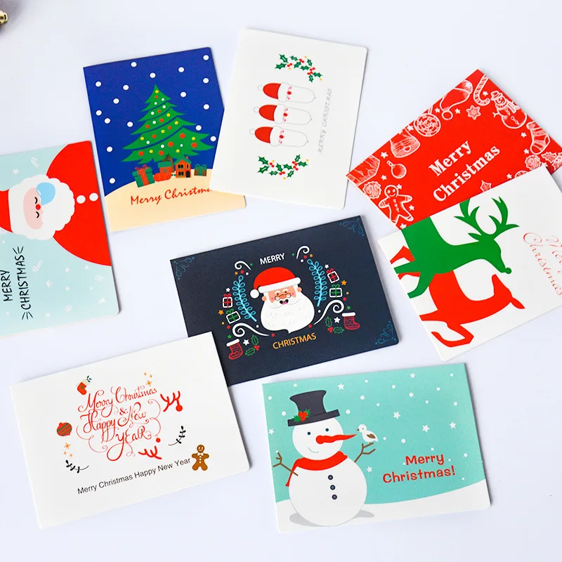 

8Pcs Merry Christmas Paper Card Mini Holiday Greeting Card Santa Claus Suit DIY Envelope Santa Claus Invitation Letter Postcard