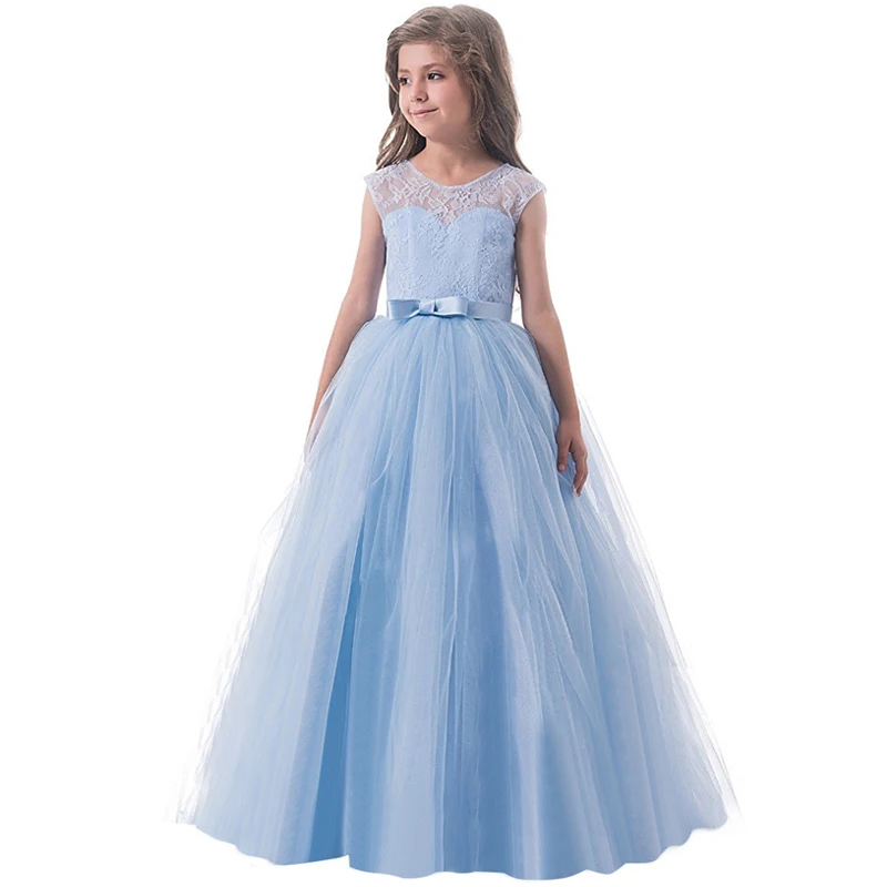 Teenage Girls Dress Summer Children's Clothing Party Elegant Princess Long Tulle Baby Girls Kids Lace Wedding Ceremony Dresses little girl skirt dress