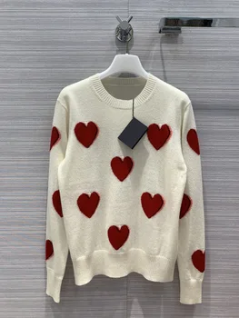 

Luxury Brand Cachemire Sweater Shirts 2020 Early Autumn Women Casual Jacquard Peach Heart 100% Cashmere Knit Beige Tops Sweaters