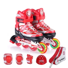 Комплект детской одежды, подшипники для роликовых Инлайн Коньков обувь для роликов, скейтборда шлем коленей Шестерни Регулируемый Моющиеся мигает колеса Patines