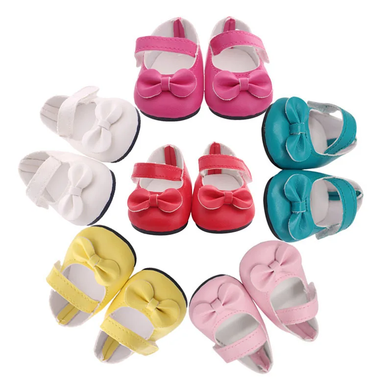 7CM Doll Shoes Bow Tie Flat Sole Leather For 18 Inch &43CM Doll &New Born Reborn Baby Generation Birthday Girl's Toy Gifts