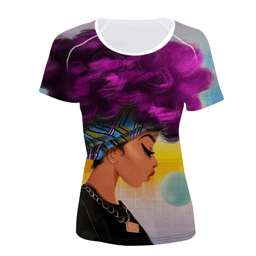 Preise FORUDESIGNS Frauen T shirts für Sommer Kurzarm Shirt Damen Schwarz Kunst Afrikanische Mädchen Druck T Shirt Frauen Tops Tees