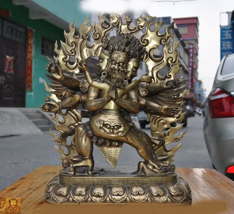 

wedding decoration Tibet Tantra Buddhism Brass 3 Head 6 Arms Mahakala Yab-Yum Hevajra Buddha Statue