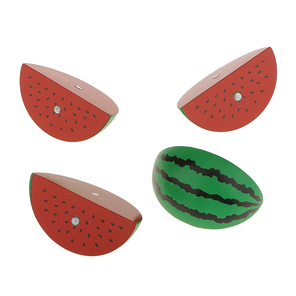 Wooden Magnet Connected Watermelon Kid Kitchen Cutting Food Pretend Play Toy