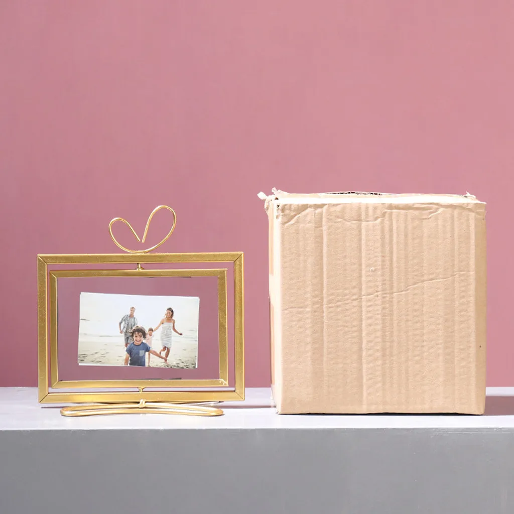 High Quality Geometric Golden Metal Photo Frame Photo Storage Rotating Photo Frame New
