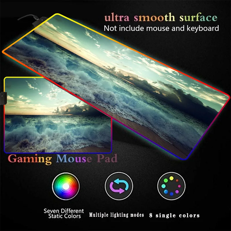 

Sea Waves Gaming RGB Large Mouse Pad Gamer Big Mouse Mat Computer Mousepad Led Backlight XXL Surface Mause Pad Keyboard Desk Mat