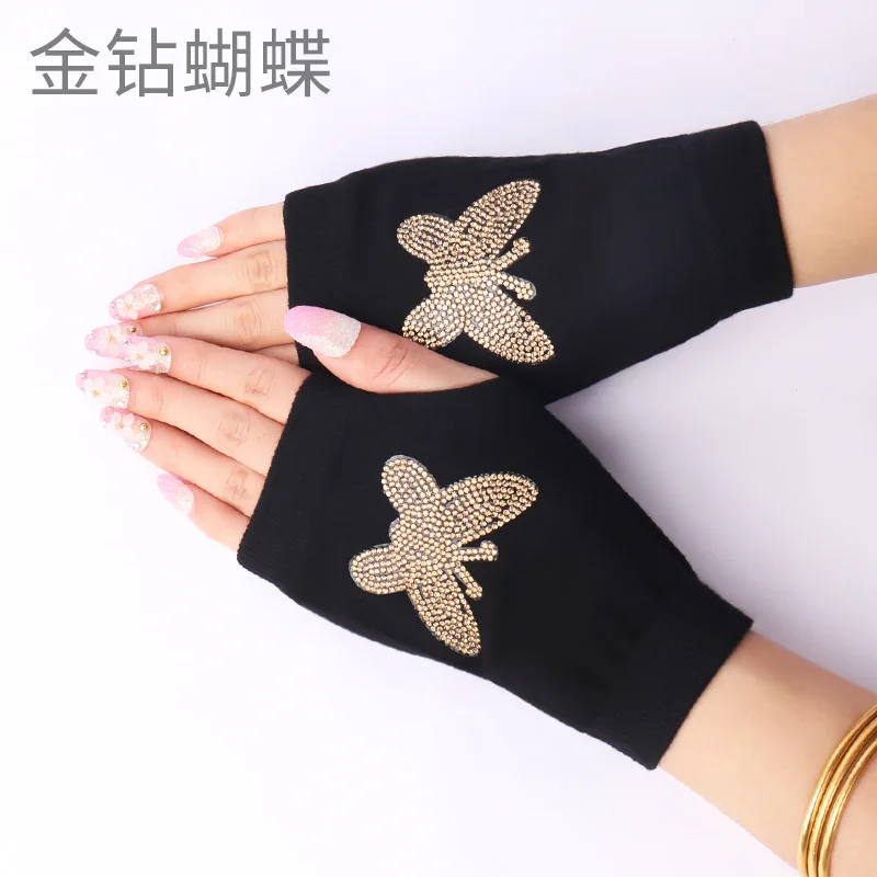 Black Sexy butterfly gothic punk lady Disco dance costume party lace fingerless gloves free shipping - Color: Gold