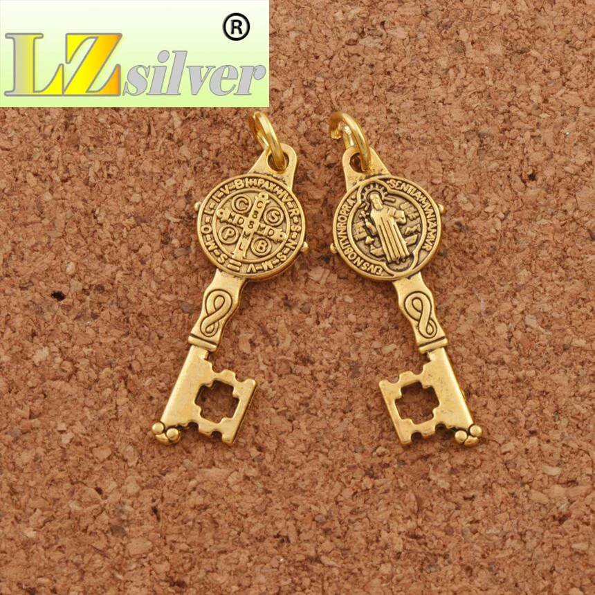 Cristo Redentor St Saint Benedict Medal Cross Key Charms Pendants 150pcs Zinc Alloy  Bronze Jewelry DIY T1640 12.5x32.7mm