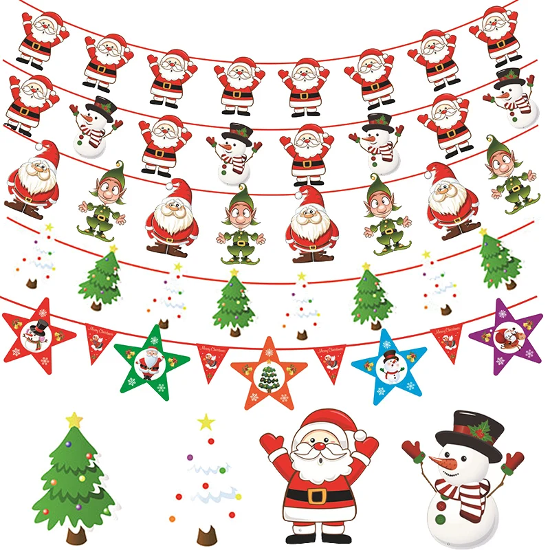 

Merry Christmas Decoration for Home Christmas Garland Paper Ornaments New Year 2020 Cartoon Santa Claus Gift Xmas Snowman
