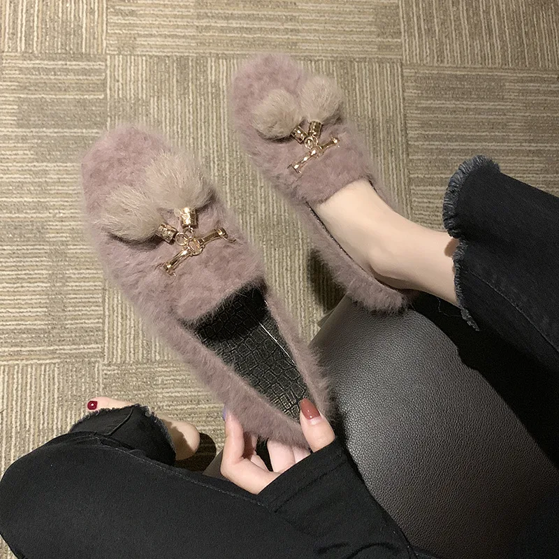 

Slip-on Fluffy Shoes Women's Winter Outer Wear Flat Keel Thin Shoes 2019 New Style WOMEN'S Shoes Versatile Online Celebrity plus
