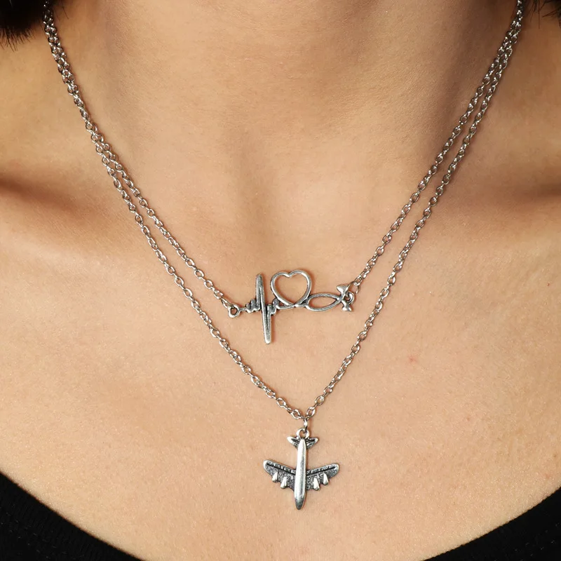 MiFaViPa Fashion Trinket Jewelry Multi-layer Plane Necklace Charm Air Plane Pendant Necklaces For Men Women Aircraft Gifts Xmas (2)