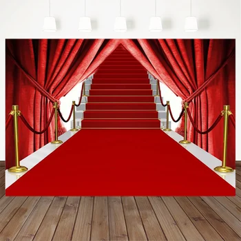 

Red Carpet Photography Background Stairs Red Curtain Party Backdrops Decoration Props Printed Banner For Photo Studio