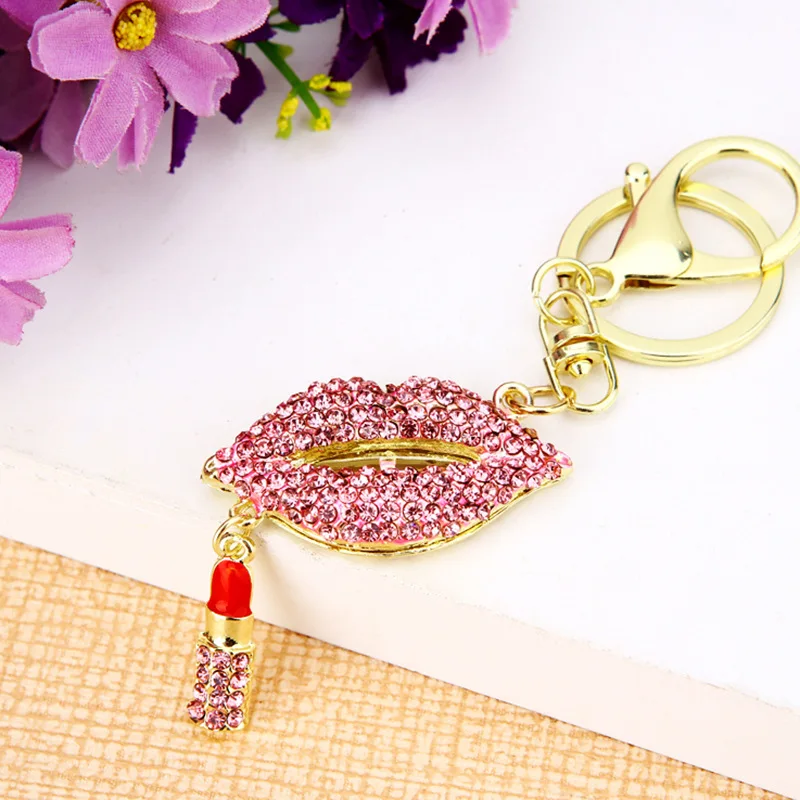 Fashion Rhinestones Flashing Perfume Bottle Keychain Beautiful Lipstick Keychain Key Ring Exquisite Women's Crystal Charm Gift - Цвет: Style39