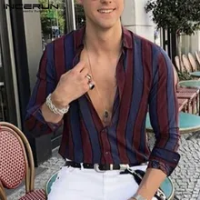INCERUN полосатая рубашка мужская с длинным рукавом высокого качества с отворотом шеи Camisa модная деловая Повседневная брендовая рубашка Мужская Уличная рубашка