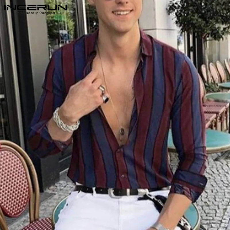 INCERUN 2020 Striped Shirt Men Long Sleeve High Quality Lapel Neck Camisa Fashion Business Casual Brand Shirts Men Street S-5XL INCERUN 2020 Striped Shirt Men Long Sleeve High Quality Lapel Neck Camisa Fashion Business Casual Brand Shirts Men Street S-5XL