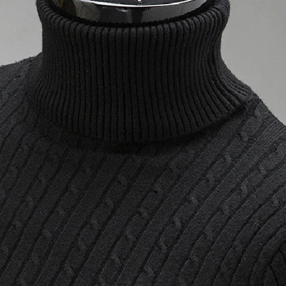 Мужской однотонный пуловер с длинным рукавом и высоким воротником узкий вязаный свитер джемпер Топ