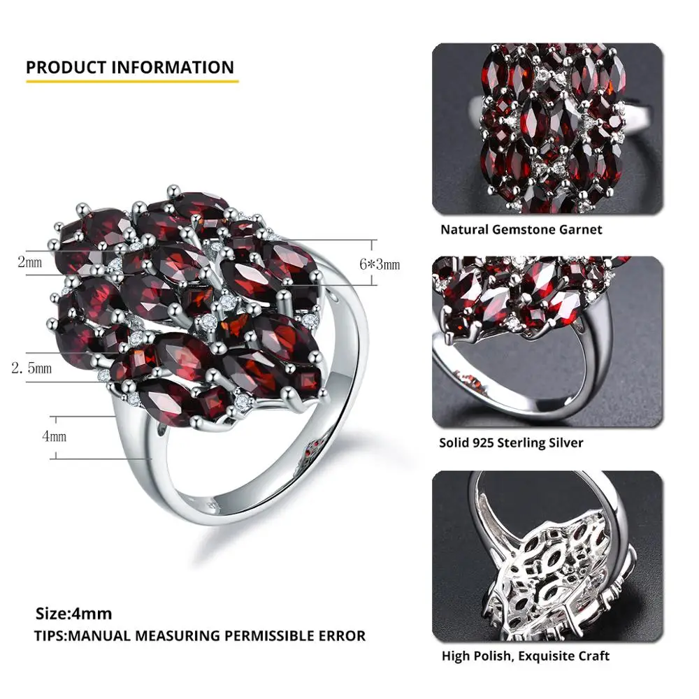 Hutang 5.12ct Гранат 925 Серебряное кольцо для женщин настоящий красный драгоценный камень Стерлинговое Серебро новые Кластерные кольца Изысканные элегантные ювелирные изделия для подарка