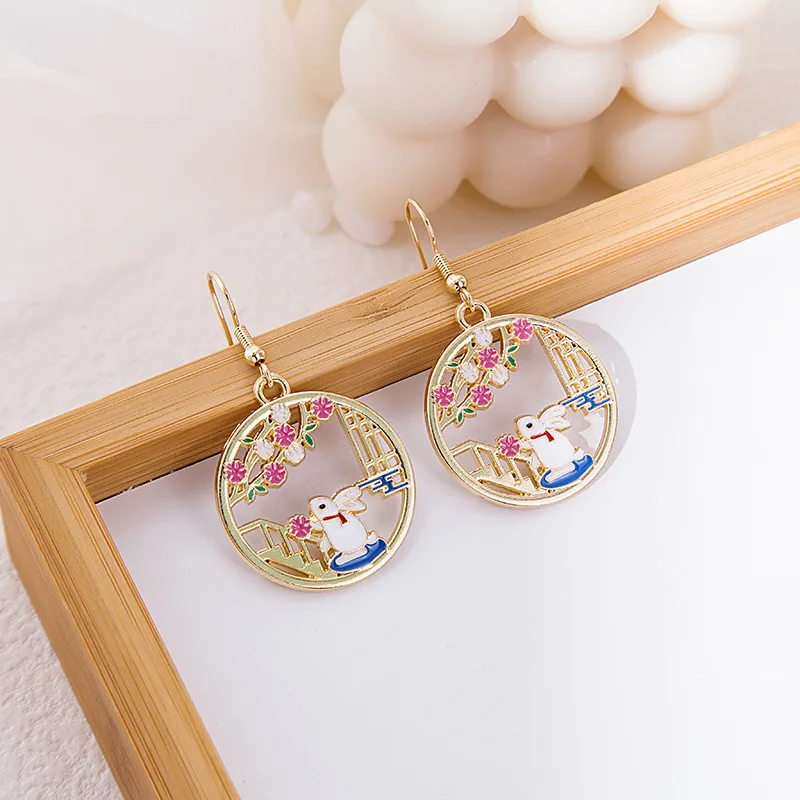 Cute Animal Snake Rabbit Koi Cat Ethnic Earrings For Women Girls Enamel Painted Colorful Gold Color Earrings Jewelry animal earrings,golden earrings