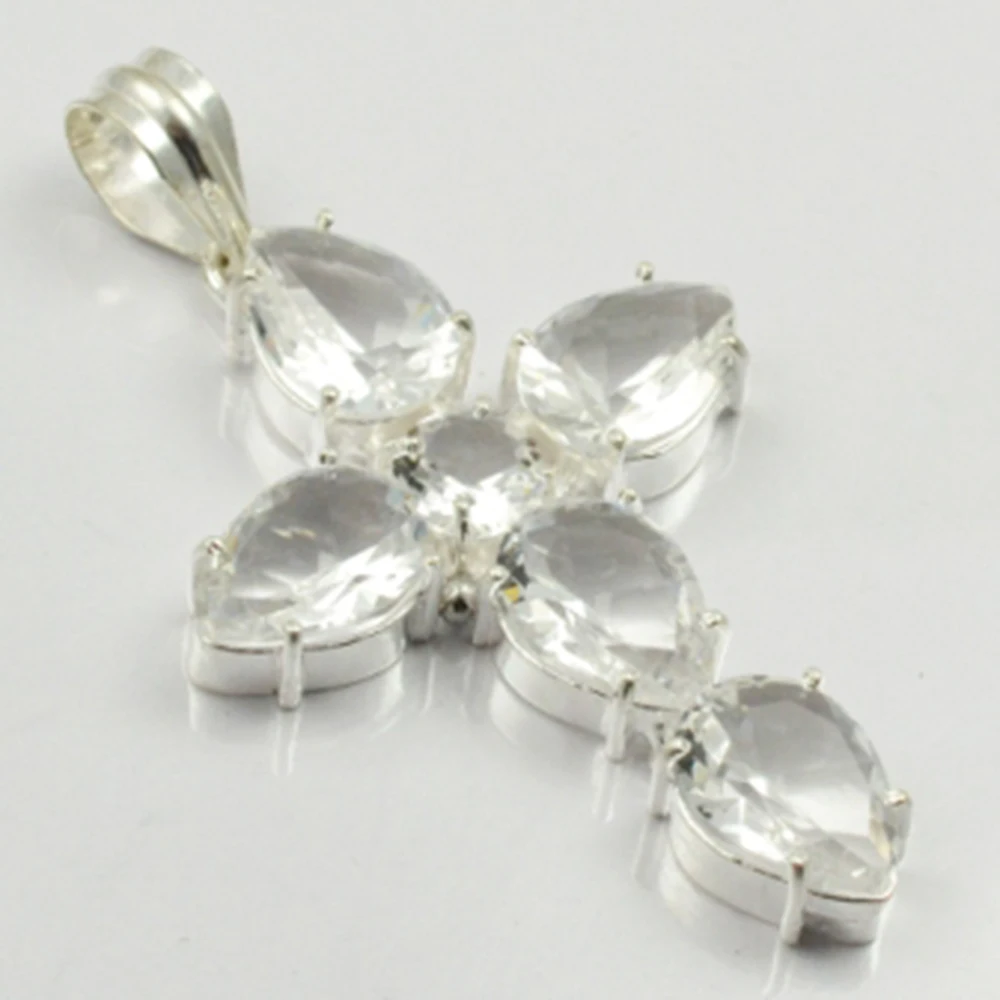 

White Topas Pendant Silver Overlay over Copper , 65mm, P6352