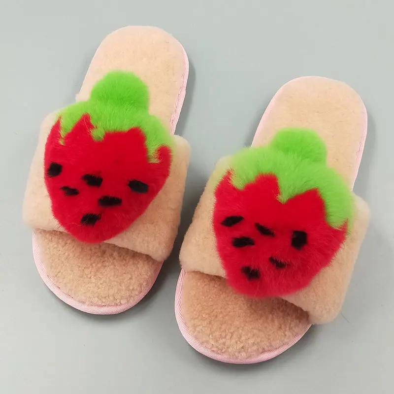 

New Style Autumn And Winter Women's Sheep Shearing Fur Home Cotton-padded Shoes Anti-slip Thick Warm Soft-Sole Rex Rabbit Strawb