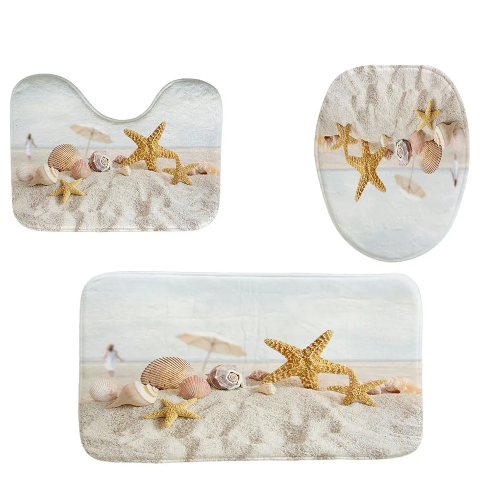 D 3pcs Carpet Set Bathroom 3D Printing Non-Slip Bath Mat Bathroom Kitchen Carpet Doormats Decor Toilet Seat Tank Cover Rug - Цвет: D