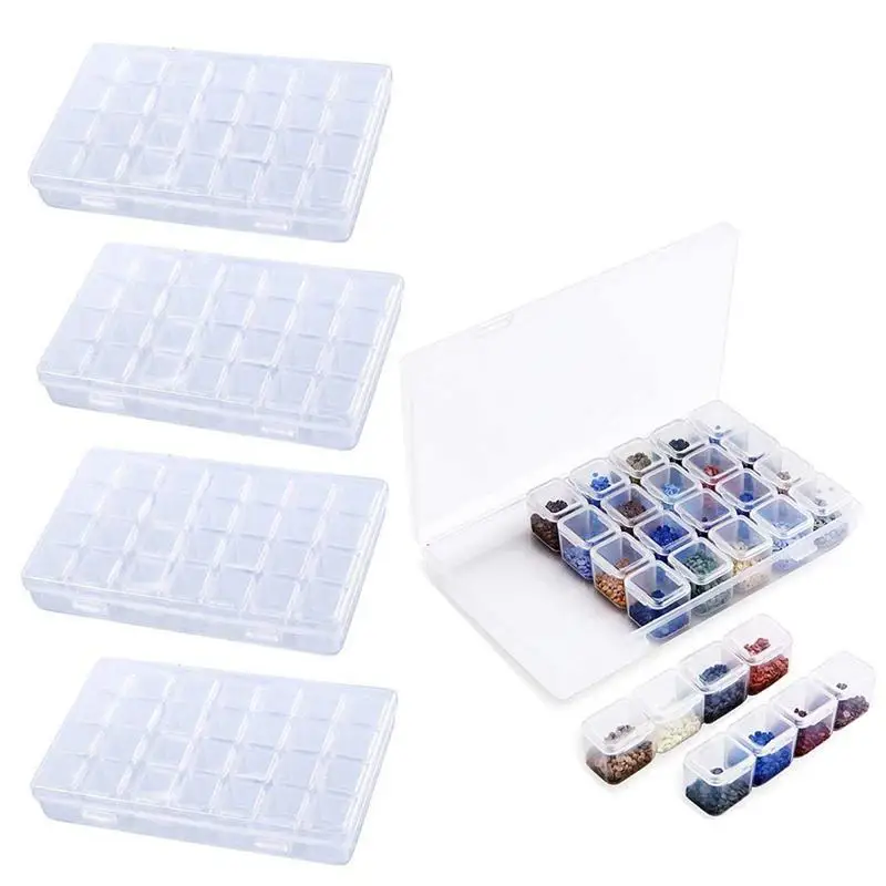 

New-Diamond Embroidery Box 4 Packs 28 Grids, 5d Siamond Box and Cross Stitch Tools Accessory Containers for DIY Art Craft Diamon