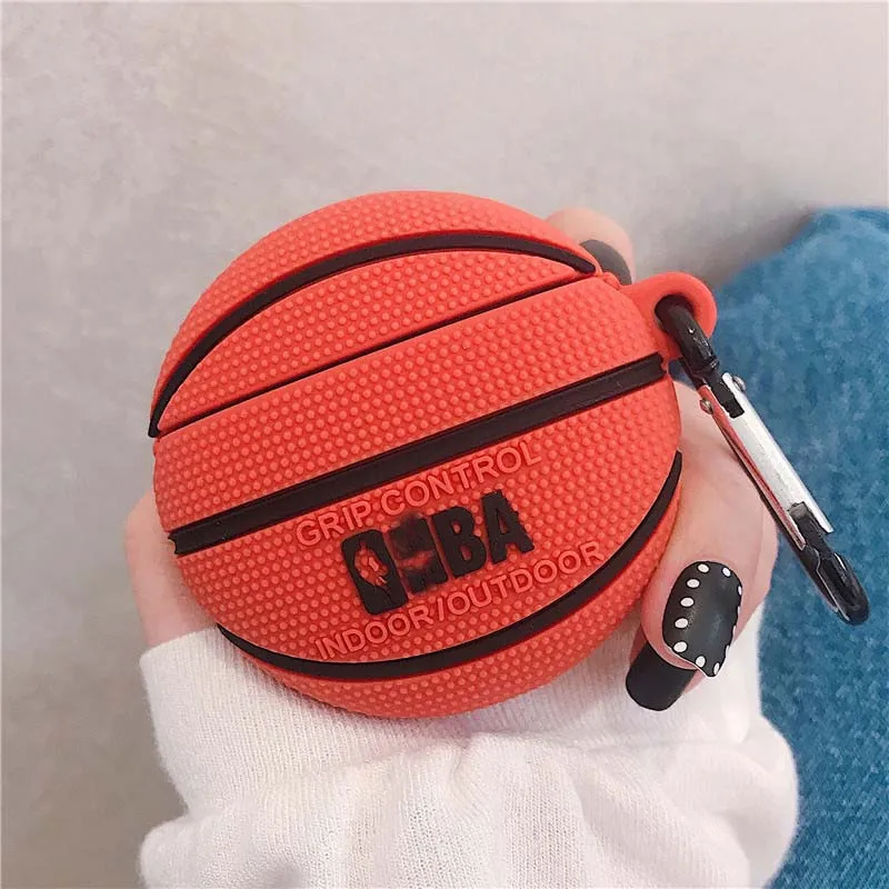 Basketball Чехол для баскетбола, футбола, мультфильма, для airpods 1, 2, чехол, беспроводной, Bluetooth, наушники, airpod, карабин, Мягкий Силиконовый Чехол air pods - Цвет: Basketball