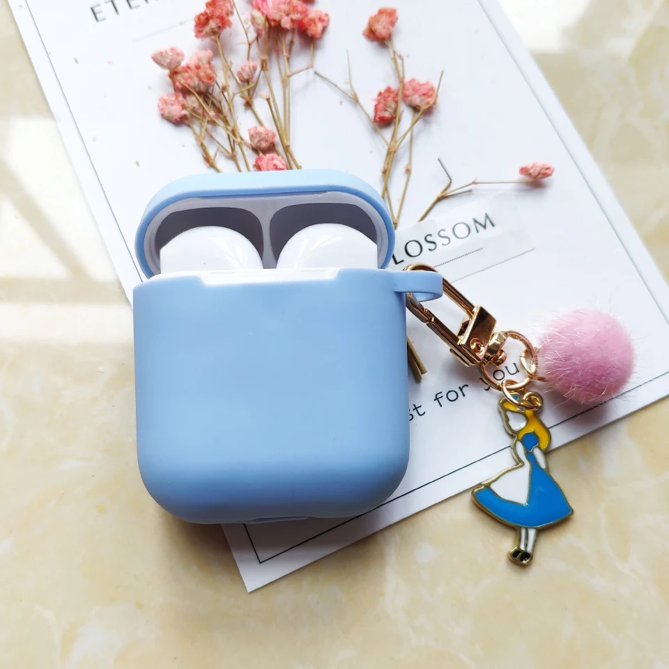 Милый роскошный корейский силиконовый чехол для Apple Airpods 1 2 Чехол аксессуары защитный чехол настоящий норковый шар милый Декор кольцо для ключей для девочек