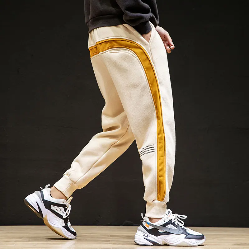 

Autumn and winter m-6xl Japanese men's large splicing pure cotton fleece Harlem Sweatpants