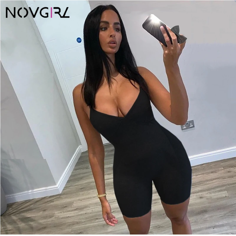 Novgirl женский эластичный обтягивающий сексуальный комбинезон на бретельках для женщин летняя спортивная одежда для фитнеса Байкерский комбинезон трикотажные Клубные вечерние комбинезоны