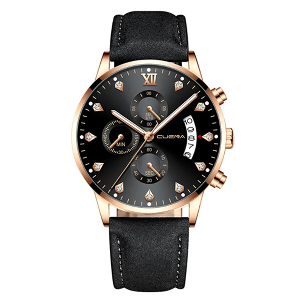 

Hot Men's Fashion Creative Fake Three Eye Leather Belt Quartz Watch Students Watch Wrist Watch