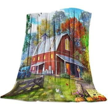 

Farm Life Barn Retro Truck Rustic Throw Blanket Blanket Cartoon Fleece Blanket Sofa/Bed/Plane Travel Plaids Bedding Towel