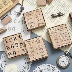 Sceau Vintage en bois réutilisable, numéros de timbres, en anglais, pour le bureau 