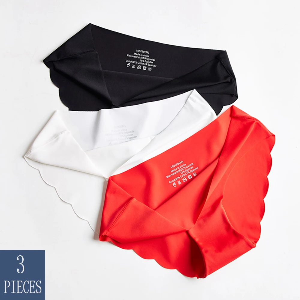 

3pcs/Lot Seamless Underwear Women Sexy Lingerie Ice Silk Briefs Ladies Panties Woman Panty Set Solid Intimates Cotton Underpants