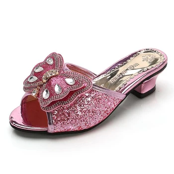 

Girls High-heeled Sandals Sequined Slippers Korean Fashion Children's Sandals Beach Slippers Rhinestones Decoration Sandals Girl