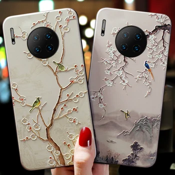 

Mate30 Bird branch flower Chinese Traditional Paintings Emboss case For Huawei MATE 30 PRO case MATE30PRO