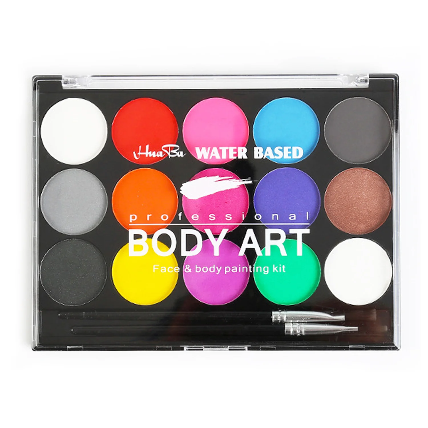 

15-Color Quick-drying Water-based Body Face Painting Paint + 2PCS Brushes for Kids Adults Halloween Masquerade Cosplay Party