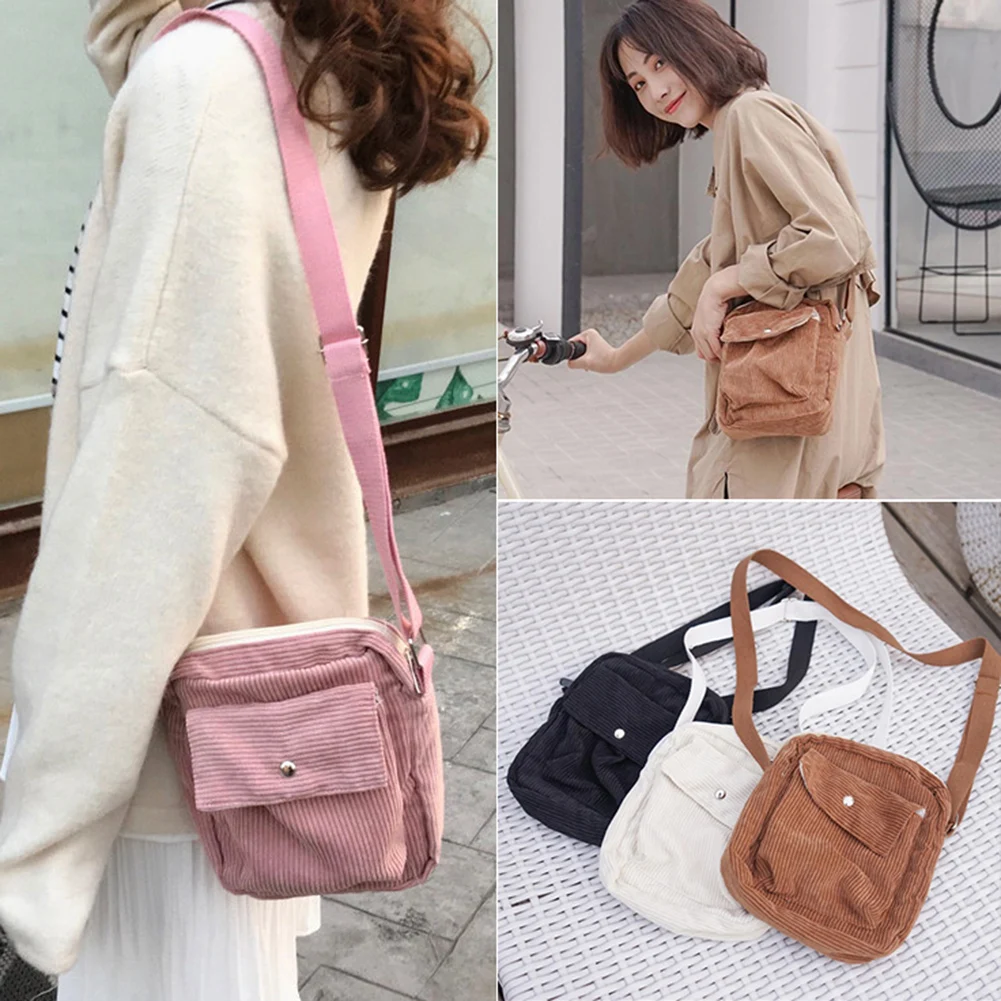 Bolso de pana 2019 para mujer, bolso bandolera de para mujer, bolso bandolera con cremallera de estilo Preppy, bolsos para mujer, Bolso pequeño, bolso principal|Bolsos de hombro| - AliExpress