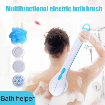 

5 In 1 Electric Long Handle Shower Brush with Replace Dead Sponges Brush Skin Remover Health Care Bath Massage Hygiene Scrubbers