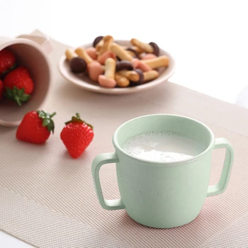 

Wheat Straw Environmental Water Cup Children Breakfast Double Handle Eco-Friendly Milk Drink Cup For Baby